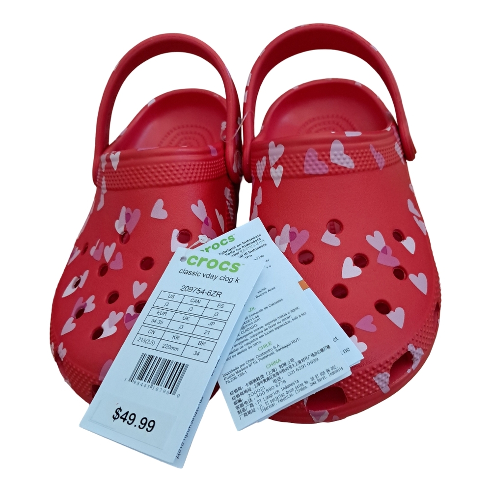 CROCS Classic Clog Cherry Red With Hearts Various Toddler & Little Girls Sizes - Picture 8 of 12